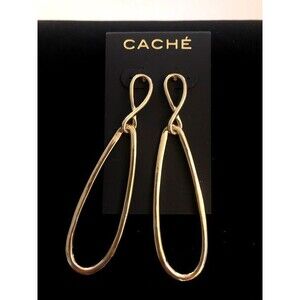 Cache Women's Gold Infinity Drop Hoop earrings NWT 45